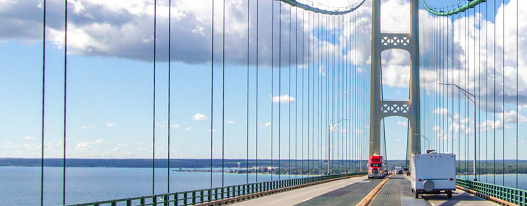 RV Driving Across Mackinaw Bridge
